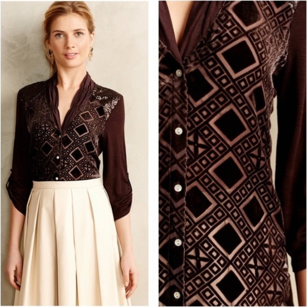 Anthropologie Tiny Leighton Burnout Velvet Blouse